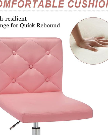 VECELO PU Leather Mid-Back Armless Desk Chair Adjustable Height 360° Rolling Swivel for Home Office Work, Pink - LeafyLoom