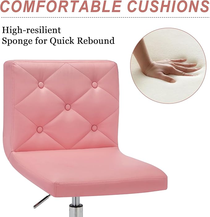 VECELO PU Leather Mid-Back Armless Desk Chair Adjustable Height 360° Rolling Swivel for Home Office Work, Pink - LeafyLoom