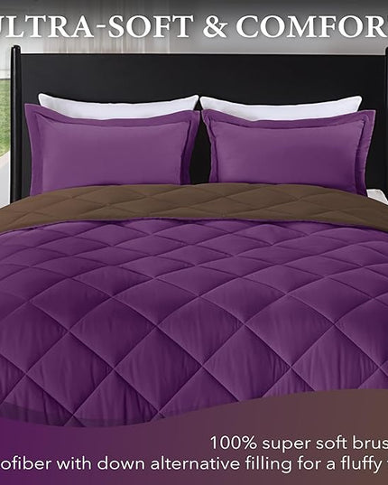 downluxe King Size Comforter Set - Purple and Brown King Comforter, Soft Bedding Comforter Sets for All Seasons, King Comforter Set - 3 Pieces - 1 Comforter (104"x92") and 2 Pillow Shams(20"x36") - LeafyLoom