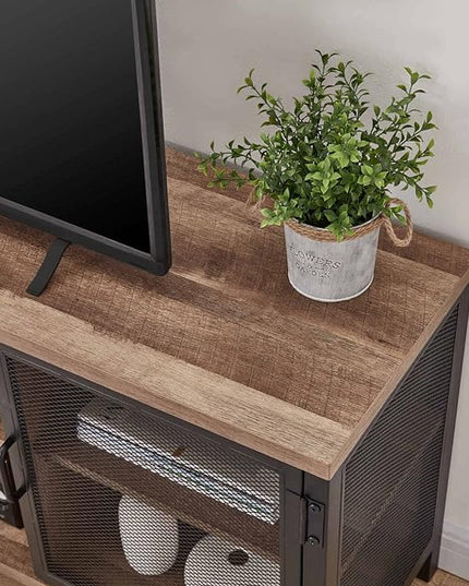 FATORRI Industrial Entertainment Center for TVs up to 65 Inch, Rustic Wood TV Stand, Large TV Console and TV Cabinet for Living Room (60 Inch Wide, Rustic Oak) - LeafyLoom