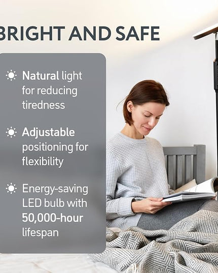 LED Daylight Floor Lamp - Free Standing Lamps for Living Room or Bedroom - 24W Black Modern Uplight Torchiere Stand Light- 3 Dimmable Modes - Natural Day, Warm, Super Bright - Corner Tall Torch Lights - LeafyLoom