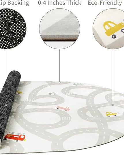 LIVEBOX Grey Car Rug for Playroom, 5'X7' Kids Play Mat for Boys and Girls, Large Road Traffice Rugs for Nursery, Washable Kids Rug Non-Slip Toy Car Mat for Bedroom Toddler Room - LeafyLoom