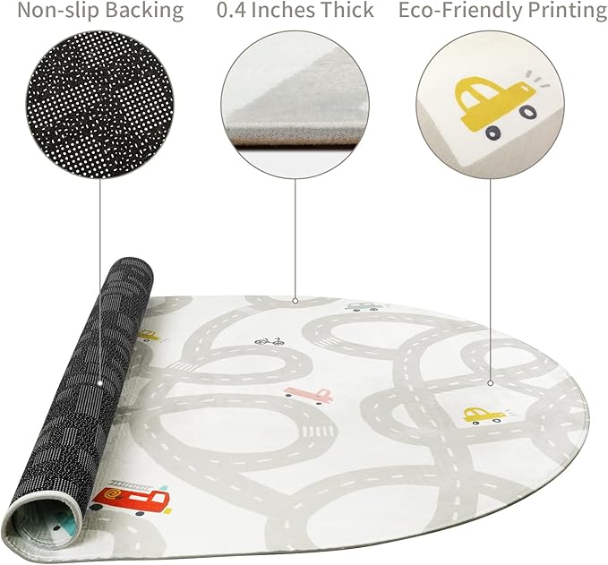 LIVEBOX Grey Car Rug for Playroom, 5'X7' Kids Play Mat for Boys and Girls, Large Road Traffice Rugs for Nursery, Washable Kids Rug Non-Slip Toy Car Mat for Bedroom Toddler Room - LeafyLoom