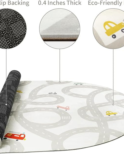 Grey Kids Rug for Playroom, 5'x7' Washable Road Rug for Kids Bedroom, Non-Slip Car Rug for Nursery, Large Traffic Play Mat Utral Soft Baby Carpet for Boys Girls Dorm Toy Room Tent - LeafyLoom