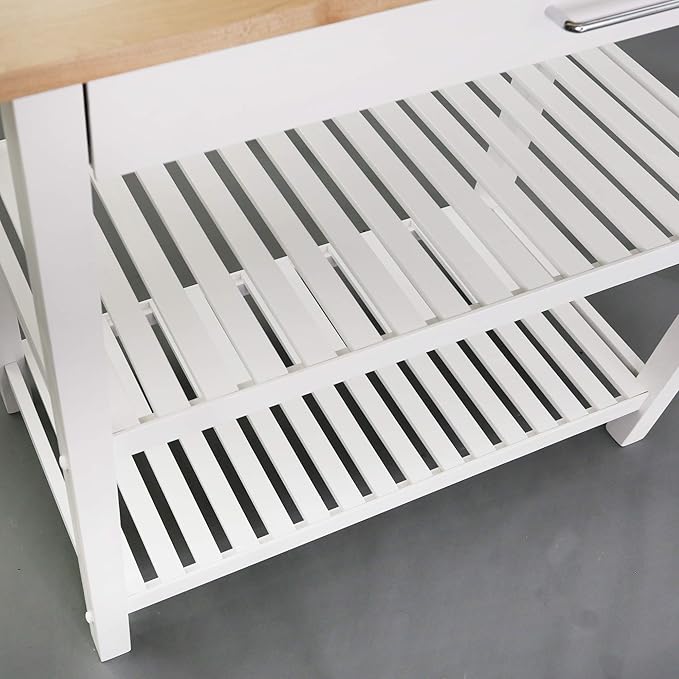 Casual Home Solid Hardwood Top, Natural/White, 40" W (373-91) Kitchen Island, Natural&White - LeafyLoom