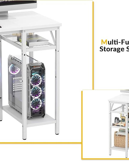 Unikito Magic Portable 4 Outlets L Shaped Desk, Reversible 55 Inch L-Shaped Computer Desk with Storage Shelf and USB Charging Port, Unique Grid Design, Large Gaming Corner Table for Home Office, White - LeafyLoom