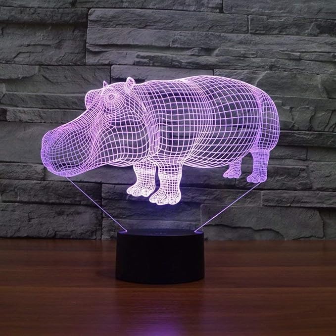 3D Hippo Night Light LED USB 7 Color Change LED Table Lamp Xmas Toy Gift - LeafyLoom