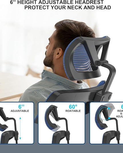 𝑯𝑶𝑴𝑬 𝑶𝑭𝑭𝑰𝑪𝑬 𝑪𝑯𝑨𝑰𝑹, Ergonomic Mesh Desk Chair, High Back Computer Chair- Adjustable Headrest with Flip-Up Arms, Lumbar Support, Swivel Executive Task Chair (Portimao Blue, Modern) - LeafyLoom