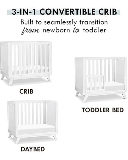 DaVinci Otto 3-in-1 Convertible Mini Crib with 4" Mattress in White, Greenguard Gold Certified - LeafyLoom