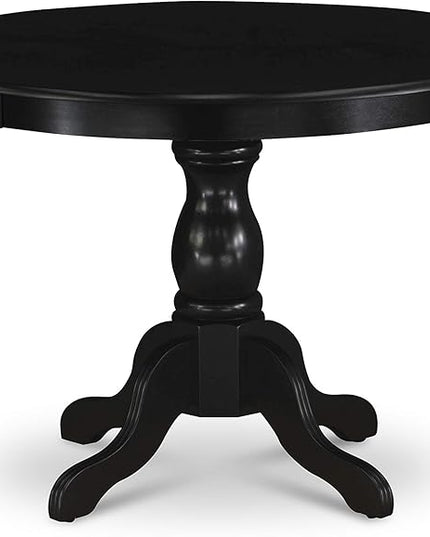 East West Furniture HBEL3-ABK-35 Hartland 3 Piece Kitchen Set Contains a Round Dining Table with Pedestal and 2 Doeskin Linen Fabric Upholstered Chairs, 42x42 Inch - LeafyLoom