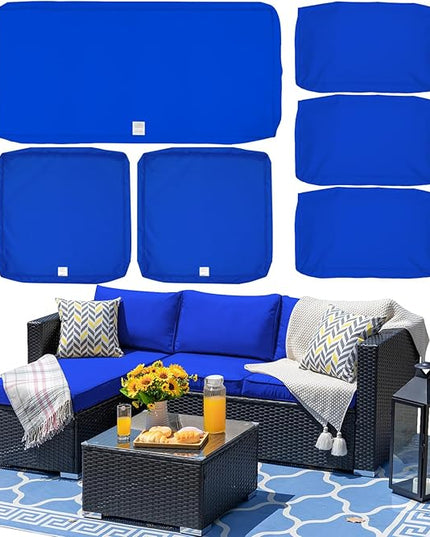ClawsCover 6Pack Outdoor Seat and Back Cushions Replacement Covers Fit for 3 Pieces 3-Seater Wicker Rattan Patio Furniture Conversation Set Sectional Couch Chair,Royal Blue-Include Cover Only - LeafyLoom