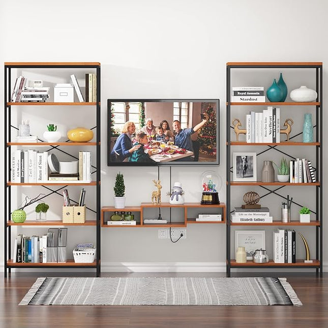 Himimi 6 Tier Industrial Bookshelf, Vintage Standing Storage Shelf, Display Shelving Units, Tall Bookcase, Industrial Metal Book Shelves for Living Room Bedroom and Home Office - LeafyLoom