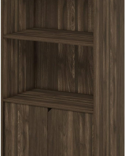 Furinno Jaya Kitchen Storage Shelf with Cabinet, Columbia Walnut - LeafyLoom