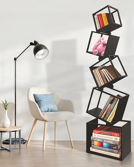 Unique Bookshelf, Book Shelves for Living Room, Geometric Bookcase, Modern Bookcase, Cool Bookshelf, Black Bookshelf, 67" Tall, Metal - LeafyLoom