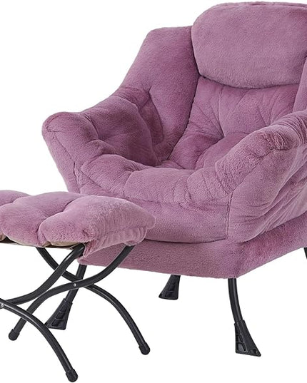 Welnow Lazy Chair with Ottoman, Modern Lounge Accent Chair with Armrests and a Side Pocket, Leisure Sofa Chair Set, Reading Chair with Footrest for Small Space, Corner Chair, Plush Purple - LeafyLoom