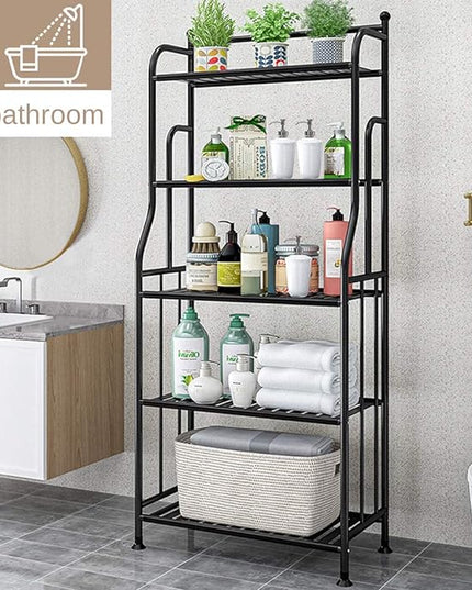 Shelving Unit Bakers Rack Metal Storage Shelves Laundry Shelf Organizer Standing Shelf Units for Laundry Kitchen Bathroom Pantry Closet Indoor and Outdoor (5 Tier, Black) - LeafyLoom