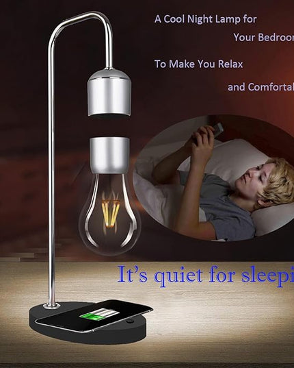 Magnetic Levitating Lamp with Wireless Phone Charger for iPhone Pro Max Floating Light Bulb LED Night Light Table Lamp Levitation Desk Lamp for Christmas Gift Bedroom Office Decoration - LeafyLoom