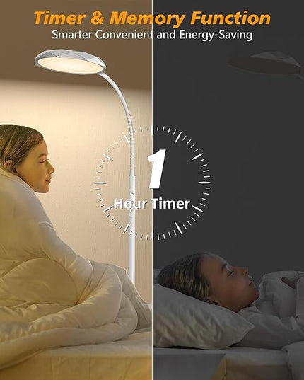 Floor Lamp, 18W Bright LED Floor Lamps for Living Room with Diamond-Surface, Stepless Adjustable Colors & Dimmer Standing Lamp with Timer, Remote & Touch Control, Reading Lights for Bedroom, Office - LeafyLoom