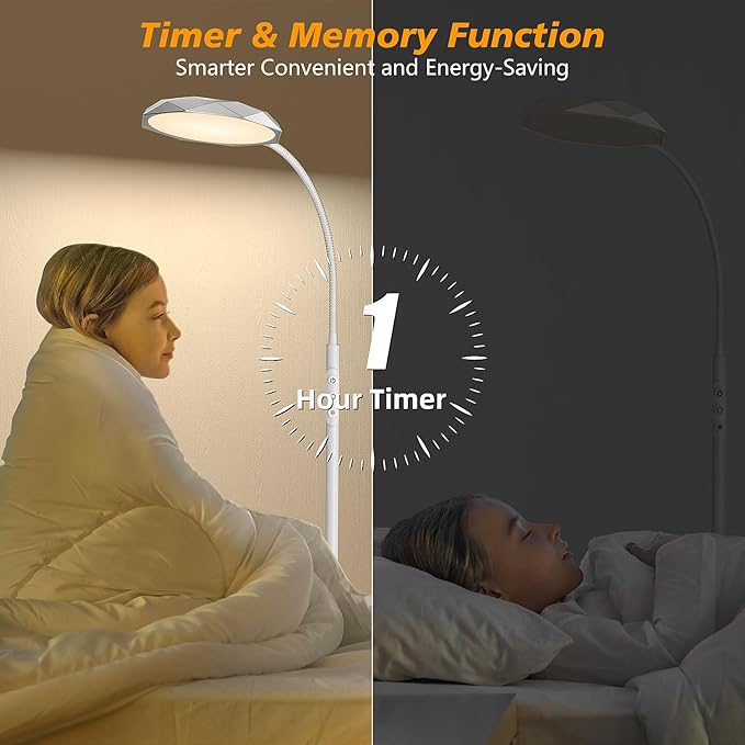 Floor Lamp, 18W Bright LED Floor Lamps for Living Room with Diamond-Surface, Stepless Adjustable Colors & Dimmer Standing Lamp with Timer, Remote & Touch Control, Reading Lights for Bedroom, Office - LeafyLoom