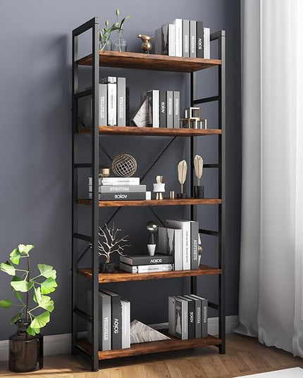 COTUBLR 5 Tier Bookshelf 24 Inch Bookcase Book Shelf Organizer Modern Tall Bookshelf Book Case Ladder Bookshelves Book Storage for Bedroom, Living Room, Home Office, Kitchen (Vintage) - LeafyLoom