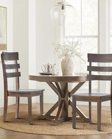 COLAMY Wooden Dining Chairs Set of 6, Ladder High Back Kitchen Side Chair, Farmhouse Armless Dining Room Chairs with Adjustable Foot Pegs, Light Brown - LeafyLoom