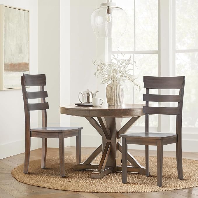 COLAMY Wooden Dining Chairs Set of 6, Ladder High Back Kitchen Side Chair, Farmhouse Armless Dining Room Chairs with Adjustable Foot Pegs, Light Brown - LeafyLoom
