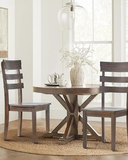 COLAMY Wooden Dining Chairs Set of 2, Ladder High Back Kitchen Side Chair, Armless Farmhouse Dining Room Chairs with Adjustable Foot Pegs, Light Brown - LeafyLoom