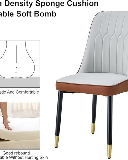 Modern Set of 2, Faux Leather Dining PU Upholstered Kitchen Chair with Black Golden Metal Legs for Home Living Room, Restaurant, 2 Piece, Brown+light Gray - LeafyLoom