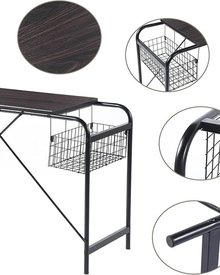 FurnitureR Home Office Computer Basket 31.5“ Wooden Laptop Table with Storage Workstation Modern Study Writing Desk, Walnut Black - LeafyLoom