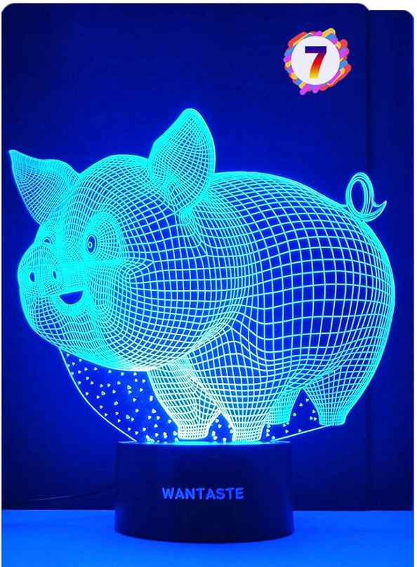 Pig 3D Lamp Toys for Girls Boys Room, Night Light Bedside Decor Gifts for Kids Baby, 7 Colors Changing Nightlight with Smart Control - LeafyLoom