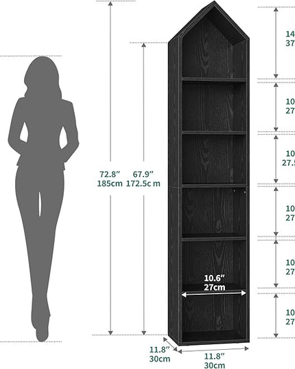 YITAHOME 73" Tall Narrow Bookshelf, Modern Open 5 Tier Bookcase, Wooden Shelf Stand for Small Spaces, Display Shelving Storage Rack for Bedroom, Living Room, Home Office, Black - LeafyLoom