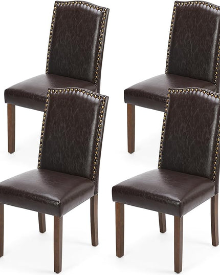 MCQ Upholstered Dining Chairs Set of 4, Modern Upholstered Fabric Dining Room Chair with Nailhead Trim and Wood Legs, Mid-Century Accent Dinner Chair for Living Room, Kitchen, Dark Brown - LeafyLoom