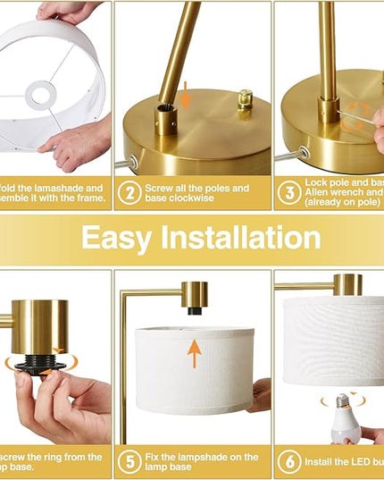 Luvkczc Table Lamp for Bedroom Set of 2 with USB C+A Ports, Fully Stepless Dimmable Bedside Lamp with Linen Lampshade, Nightstand Lamp for Living Room Reading Office, 2 LED Bulbs Included (Gold) - LeafyLoom