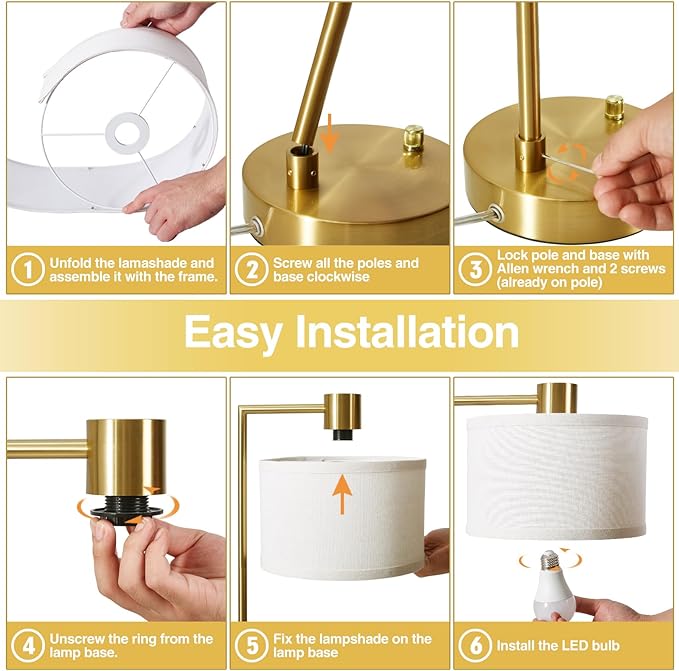 Luvkczc Table Lamp for Bedroom Set of 2 with USB C+A Ports, Fully Stepless Dimmable Bedside Lamp with Linen Lampshade, Nightstand Lamp for Living Room Reading Office, 2 LED Bulbs Included (Gold) - LeafyLoom