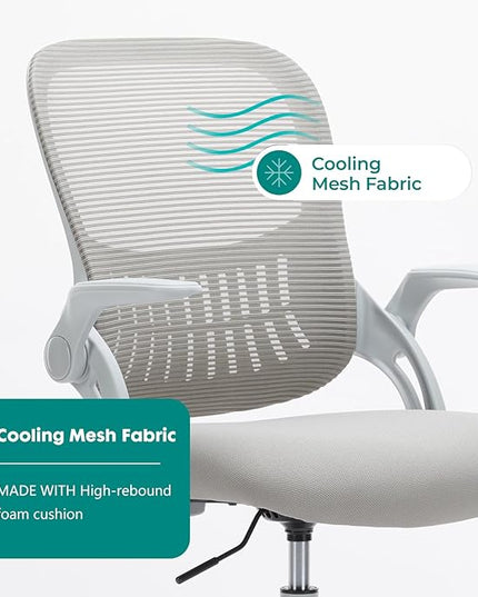 SMUG Drafting Chair, Tall Office Chair Tall Standing Desk Chair Counter Height Adjustable Office Chair with Flip-up Arms, Mid Back Mesh Office Drafting Chair, Grey - LeafyLoom