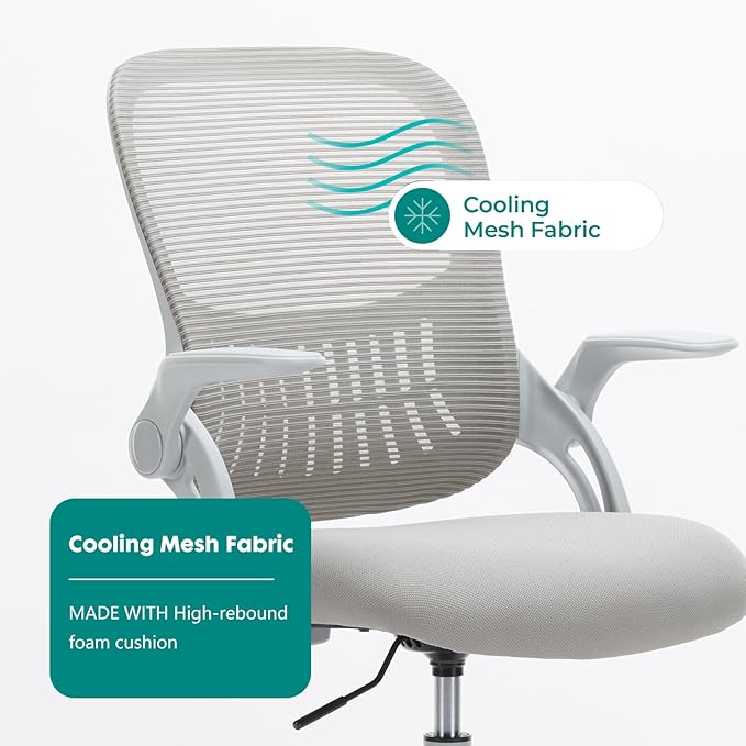 SMUG Drafting Chair, Tall Office Chair Tall Standing Desk Chair Counter Height Adjustable Office Chair with Flip-up Arms, Mid Back Mesh Office Drafting Chair, Grey - LeafyLoom