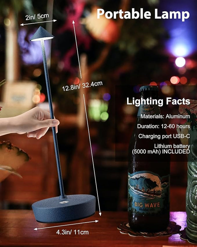 Cordless Table Lamps Rechargeable, 6000mAh Battery Operated LED Desk Lamp Outdoor Waterproof Portable Touch Dimmable Table Light for Patio Restaurant Dining Home Blue - LeafyLoom