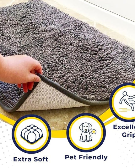 Muddy Mat® Shown on TV – Super Absorbent Microfiber Dog Door Mat for Muddy Paws, Non-Slip Washable Pet Rug, Quick Dry Chenille Entryway Carpet, Machine Washable Indoor Outdoor mat, Grey 35"x24" MuddyMat