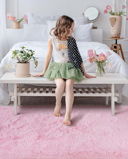 Softlife Pink Fluffy Area Rugs for Living Room, 6x9 Feet Rug for Bedroom Ultra Soft Girls and Boys Room Kids Room Nursery Rug, Shaggy Fur Indoor Plush Modern Floor Carpet Christmas Decor, Pink - LeafyLoom