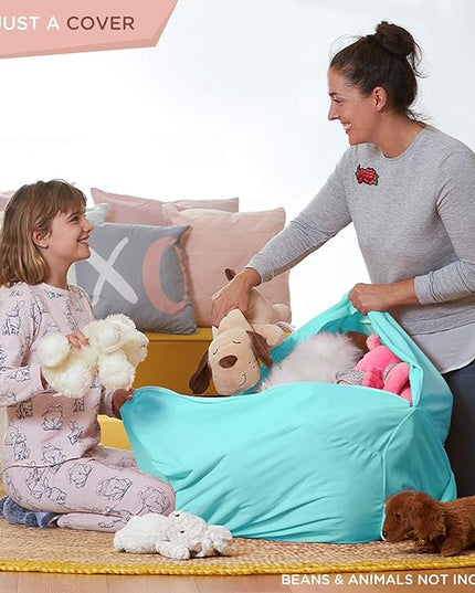 Aubliss Stuffed Animal Storage, Velvet Bean Bag Chairs Cover, Large 32" Ultra Soft Kids Toy Storage Organizer for Blankets Towels Clothes, Cyan Big Eyes - LeafyLoom