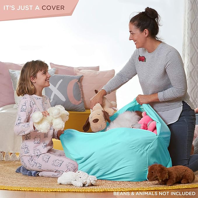 Aubliss Stuffed Animal Storage, Velvet Bean Bag Chairs Cover, Large 32" Ultra Soft Kids Toy Storage Organizer for Blankets Towels Clothes, Cyan Big Eyes - LeafyLoom