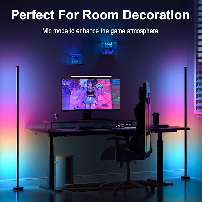 MIHEAL LED Corner Floor Lamp, RGBWW LED Standing Lamp with App & Controller Control, Music Synic Mood Tall Lamp with Speed & Brightness Adjustable for Restaurant Yard Garden - LeafyLoom