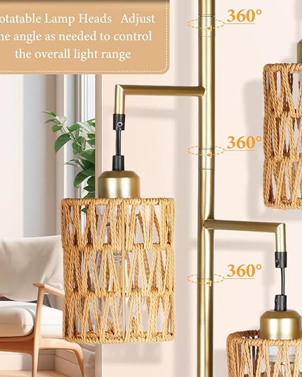Farmhouse Floor Lamp, Industrial Style Tall Lamps, Boho Tree Standing Tall Lamp with Sturdy Modern Vintage Design for Living Room Bedroom Office Dining Room(Glod) - LeafyLoom