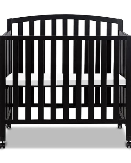 DaVinci Dylan Folding Portable 3-in-1 Convertible Mini Crib and Twin Bed in Ebony, Greenguard Gold Certified - LeafyLoom