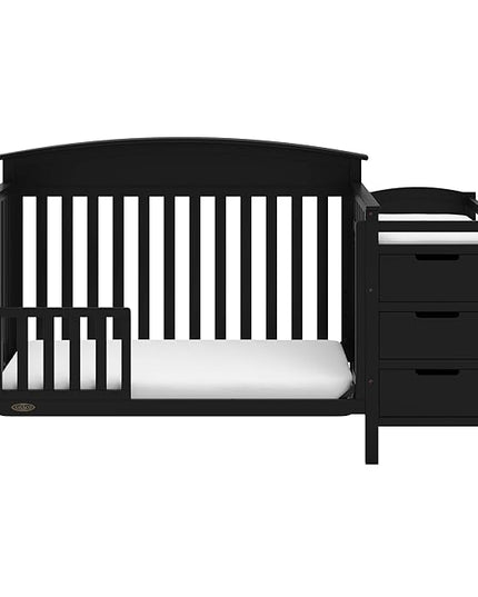 Graco Benton 4-in-1 Convertible Crib and Changer (Black) – GREENGUARD Gold Certified, Crib and Changing -Table Combo, Water-Resistant Changing Pad, Converts to Toddler Bed, Daybed & Full-Size Bed - LeafyLoom