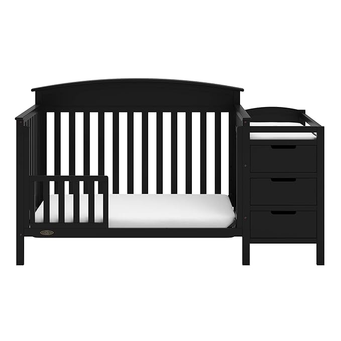 Graco Benton 4-in-1 Convertible Crib and Changer (Black) – GREENGUARD Gold Certified, Crib and Changing -Table Combo, Water-Resistant Changing Pad, Converts to Toddler Bed, Daybed & Full-Size Bed - LeafyLoom