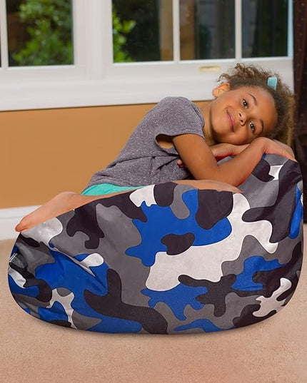 Posh Creations Bean Bag Chair for Kids, Teens, and Adults Includes Removable and Machine Washable Cover, Soft Nylon - Camo Blue and Brown, 27in - Medium - LeafyLoom