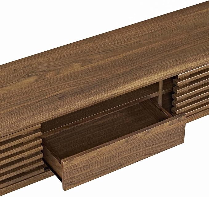 Modway Render Mid-Century Modern Low Profile 59 Inch TV Stand in Walnut - LeafyLoom