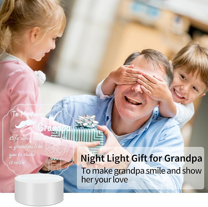 Night Lamp Gifts for Grandpa: Engraved Acrylic LED Rechargeable Night Lamp with 3 Level of Dimming and 10 Color Modes-Grandfather's Birthday Christmas Father's Day Gifts from Grandchildren - LeafyLoom