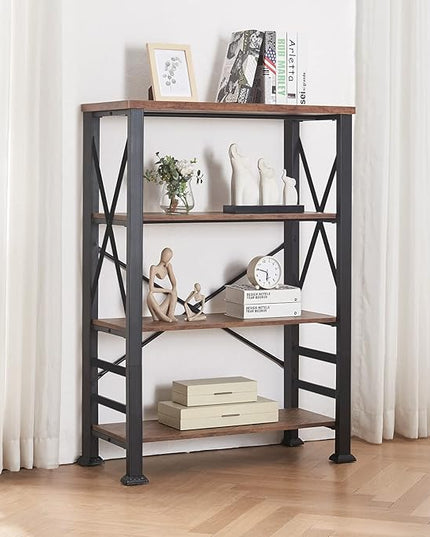 HOMBAZAAR Bookshelf, 4-Tier Industrial Bookshelf, Etagere Bookcases and Bookshelves, Tall Bookshelf Storage Organizer, Freestanding Bookshelf for Living Room, Bedroom and Home Office, Brown - LeafyLoom